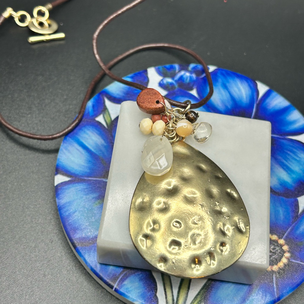 Ralph Lauren Rll Pendant Necklace J11 Brown Cord Gold Tone 17 15$